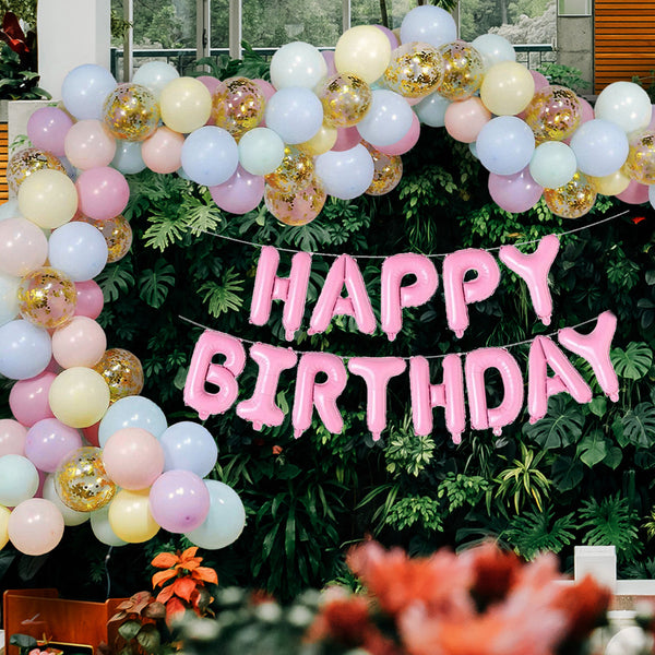 Pastel Balloon Arch With Happy Birthday Foil Balloon Set - 81pcs