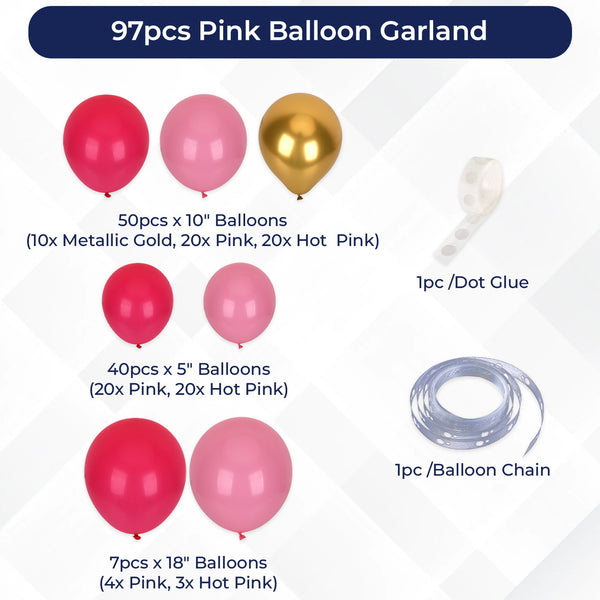 97pc Balloon Arch Kit - Pink And Gold