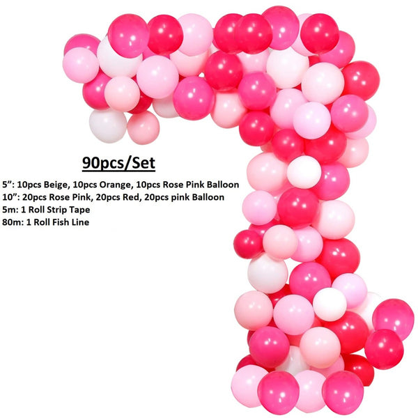 5m Latex Balloon Arch Kit - Rose Pink, Red, Orange, 90pcs