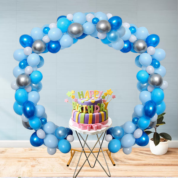 Balloon Arch, Foil Curtain & Balloon Ribbon Set - Blue, White & Silver - 119pcs