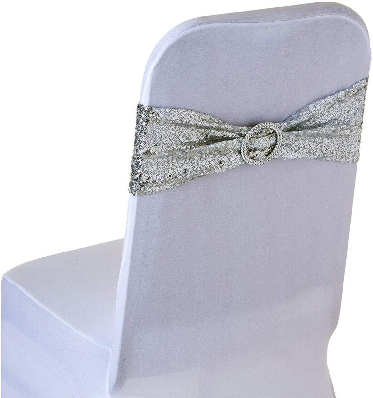 Spandex Sequin Chair Band With Round Diamante Buckle