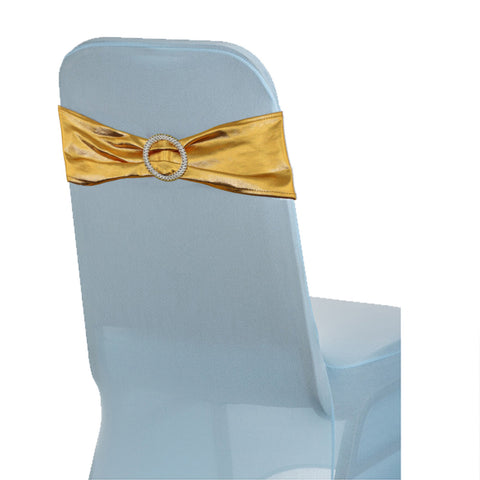 Shiny Spandex Chair Band With Round Diamante Buckle