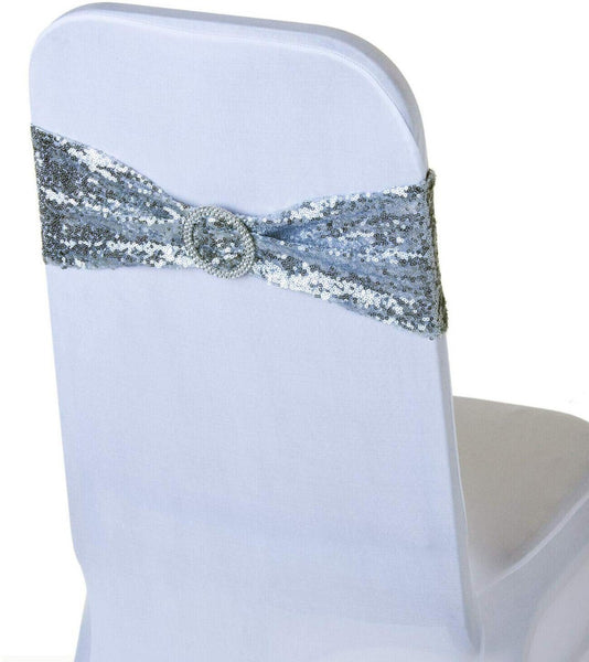 Spandex Sequin Chair Band With Round Diamante Buckle