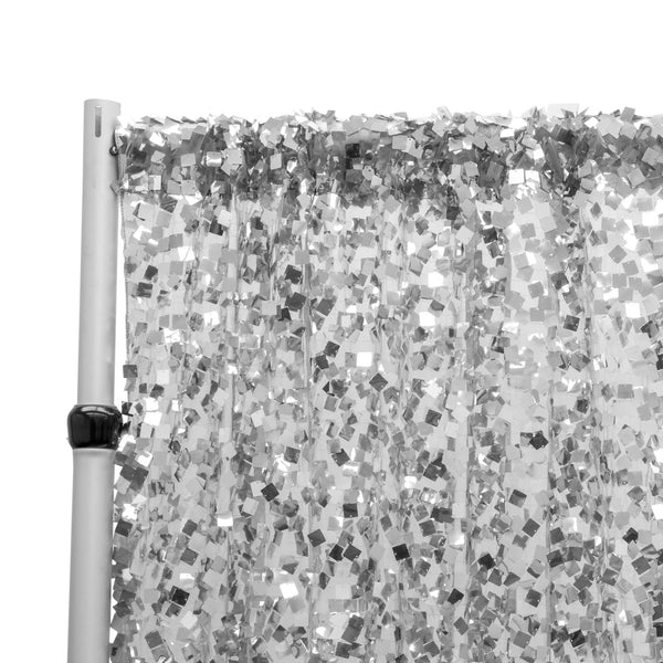 Square Payette Sequin 10ft H x 52" W Drape/Backdrop Panel - Silver