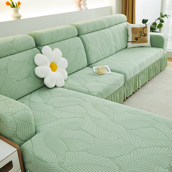 Leaf Pattern Jacquard Velvet Sectional Sofa Cover