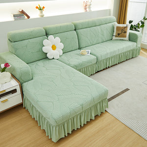 Leaf Pattern Jacquard Velvet Sectional Sofa Cover