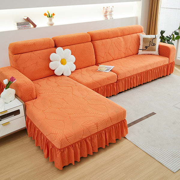 Leaf Pattern Jacquard Velvet Sectional Sofa Cover