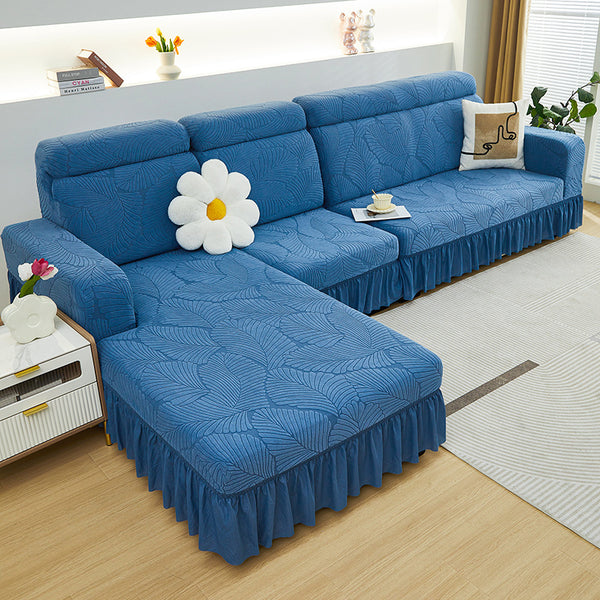 Leaf Pattern Jacquard Velvet Sectional Sofa Cover