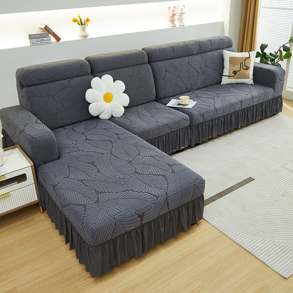 Leaf Pattern Jacquard Velvet Sectional Sofa Cover