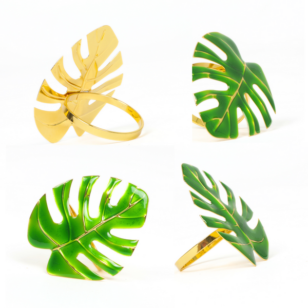 4 pc/pk Green Monstera Leaf Napkin Ring