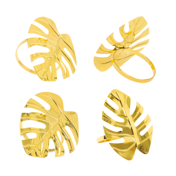 4 pc/pk Gold Monstera Leaf Napkin Ring