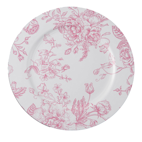 French Toile Acrylic Charger Plate - Pink