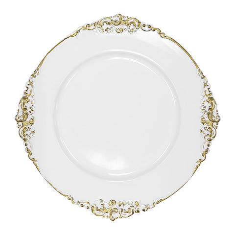 Vintage Round Charger Plate - White Gold-Trimmed