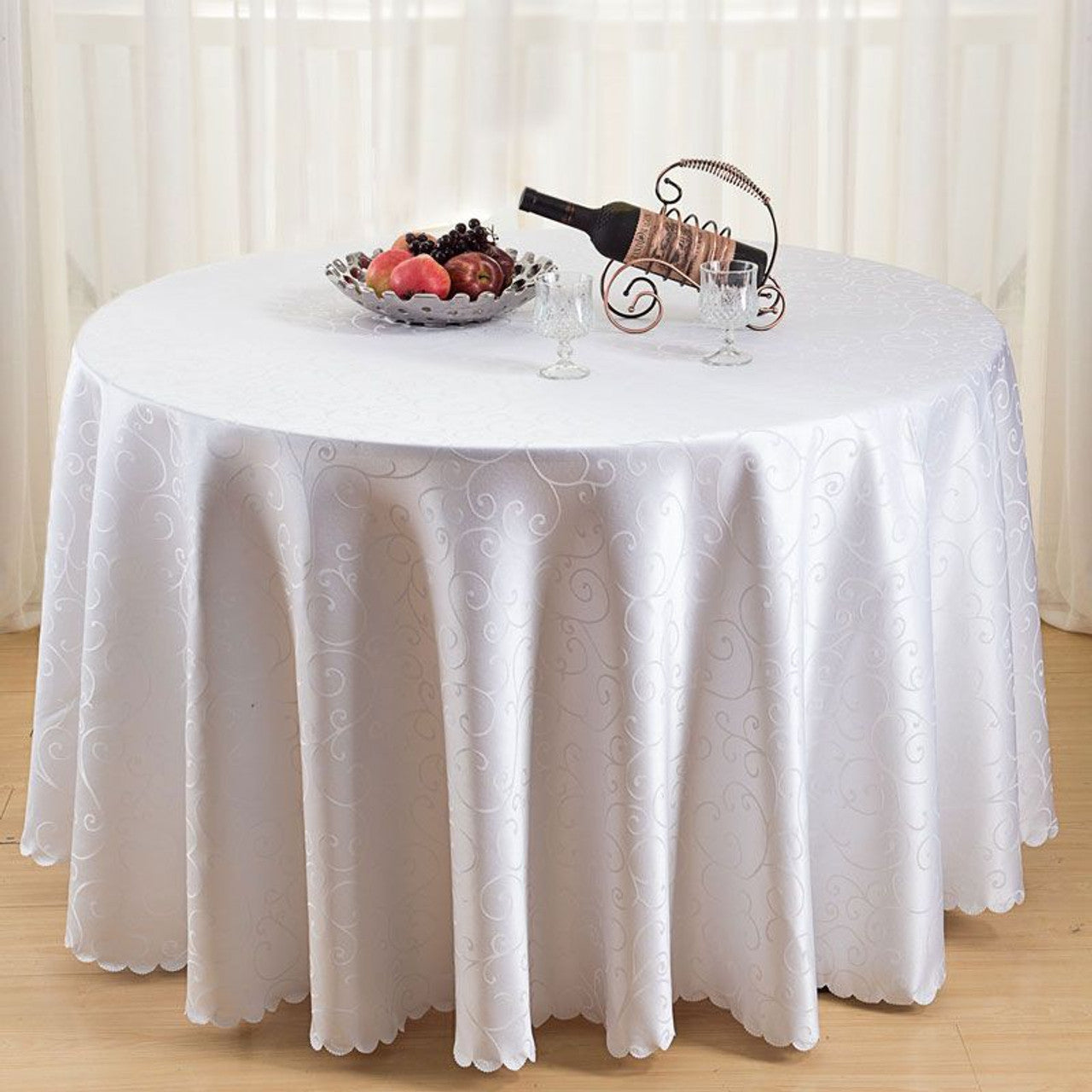 Multi Color Round Damask Polyester Tablecloth