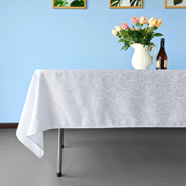 Multi Color White Rectangle Damask Polyester Tablecloth