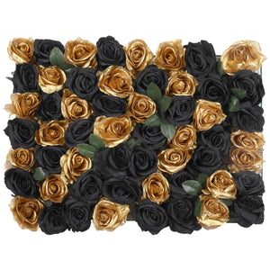 Hydrangea Artificial Flower Wall Panel 60cm x 40cm - Black & Gold Roses