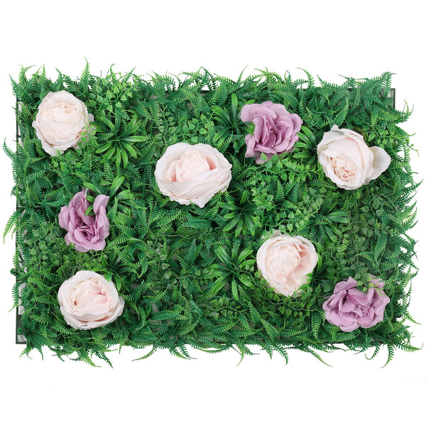 Artificial Flower Panel - Green Grass with Lavender & Titanic Roses