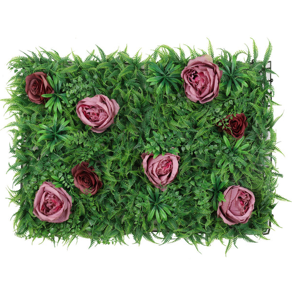 Artificial Flower Panel - Green Grass with Lavender & Purple Roses