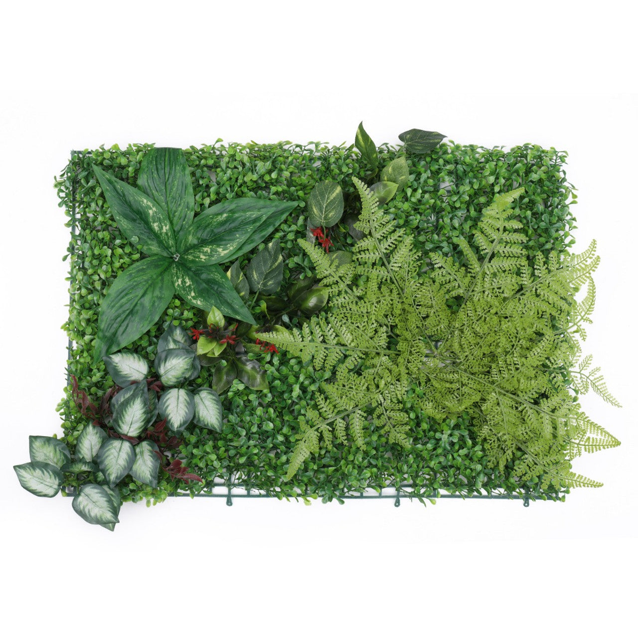 Artificial Green Grass Wall Panel 60cm x 40cm - Green with 4 Flowers