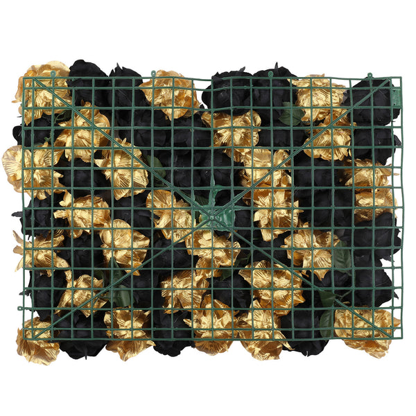 Hydrangea Artificial Flower Wall Panel 60cm x 40cm - Black & Gold Roses