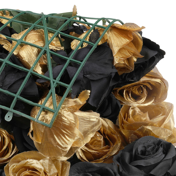 Hydrangea Artificial Flower Wall Panel 60cm x 40cm - Black & Gold Roses