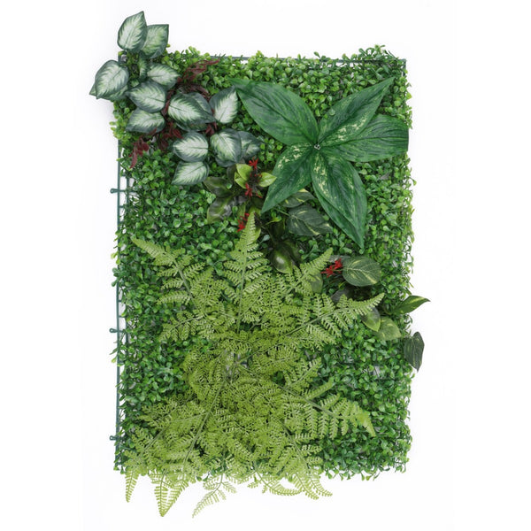 Artificial Green Grass Wall Panel 60cm x 40cm - Green with 4 Flowers