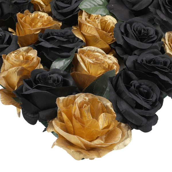 Hydrangea Artificial Flower Wall Panel 60cm x 40cm - Black & Gold Roses