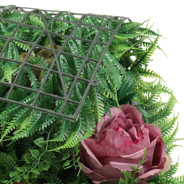 Artificial Flower Panel - Green Grass with Lavender & Purple Roses