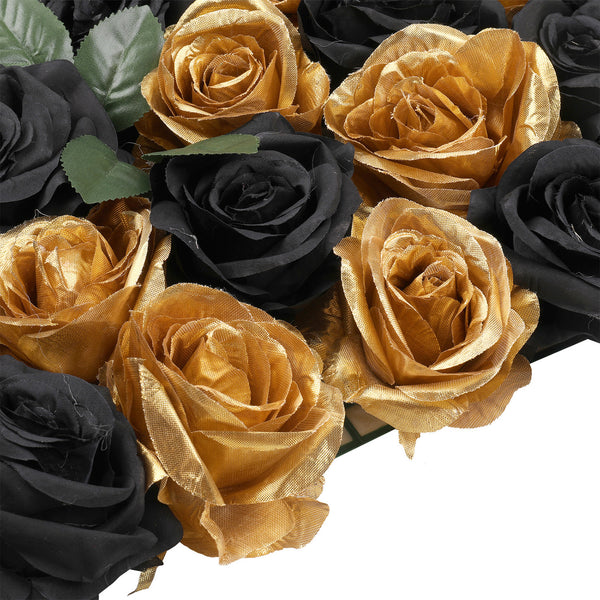 Hydrangea Artificial Flower Wall Panel 60cm x 40cm - Black & Gold Roses