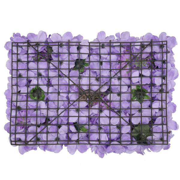 Hydrangea Artificial Flower Wall Panel 60cm x 40cm - Violet with Leaves