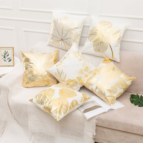 Gold Leaves Print Pillow Cover Home Cotton Pillowcase Decorative Cushions for Sofa Seat Covers Throw Pillow Case