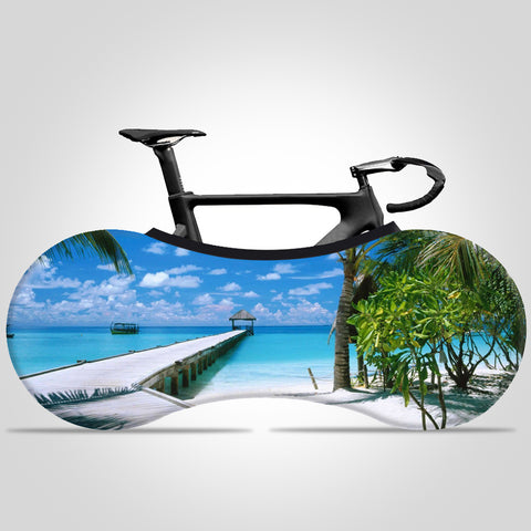 New Landscape Print High Elastic Indoor Bike Cover  Anti-Dust Washable Bicycle Wheel Cover for Adult Bikes - kuogo