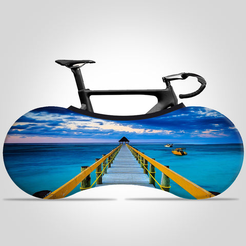 New Arrival Sea and Sky Print Elastic Bicycle Wheel Cover Dust-proof Indoor Bike Cover Fits 99% Adult Bikes - kuogo