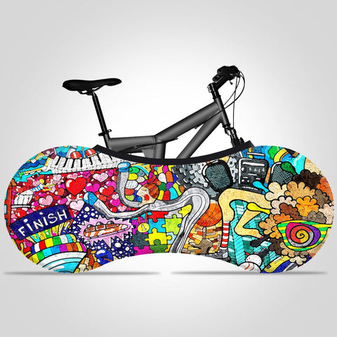 Colorful Oil Painting Print High Elastic Indoor Bike Cover Washable and Dust-proof Bicycle Wheel Cover for Tires of 22-28 inches - kuogo