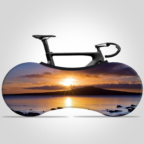 Sunset Scenery Print Indoor Elastic Bike Cover Washable Scratch-Proof Storage Bag for Road Bike MTB Bicycle Protector - kuogo