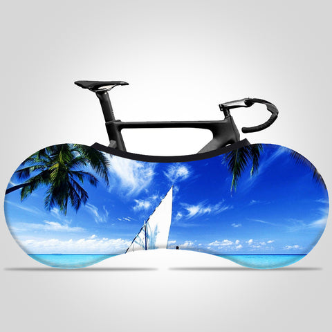 Sea scenery Print Elastic Indoor Bike Wheel Cover Anti-dust Indoor Bicycle Storage Bag Bike Travel Protection Cover - kuogo