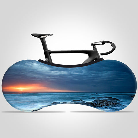 Sunset and Sea Print Bicycle Wheel Cover High Elastic Indoor Bike Cover Washable and Anti-dust Bike covers - kuogo