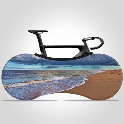 Beach Scenery Print Indoor Bike Cover High Elastic Bicycle Wheel Cover Scratch-Proof Dust Proof Bike Cover for Tires of 22-28 inches - kuogo