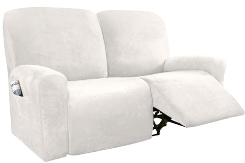 White Velvet Couch Cover High Stretch Sofa Slipcover Bundle 6-Pieces Recliner Loveseat Covers Reclining Couch Covers for 2 Cushion - kuogo