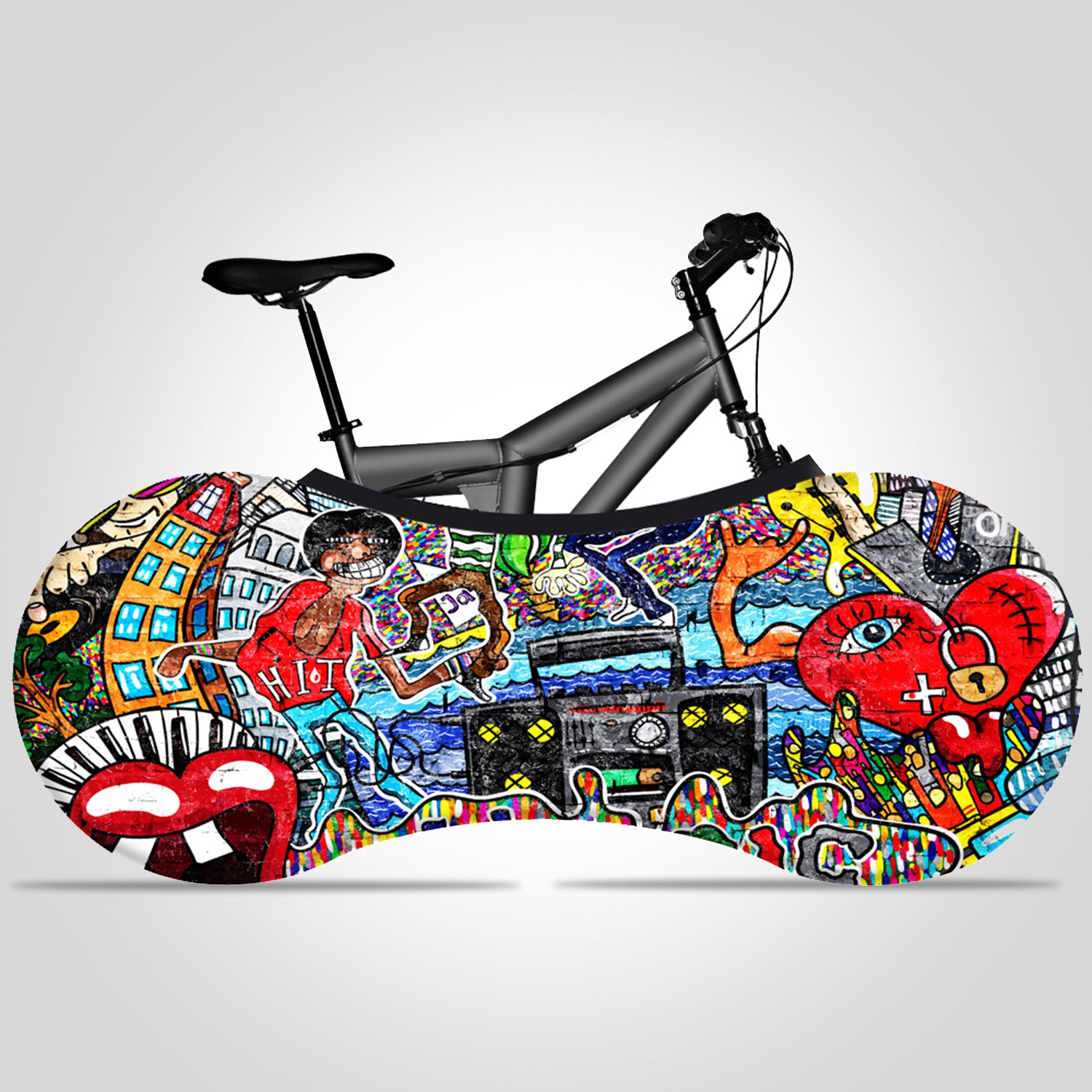 New Cartoon Artistic Pattern Print Bicycle Wheel Cover Portable and Washable Bike Indoor Storage Bag Scratch-Proof - kuogo