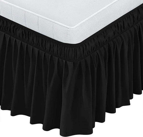 New Wrap Around Elastic Bed Skirt 16 Inch Drop  Easy Fit Wrinkle & Fade Resistant Silky Luxurious Fabric - kuogo