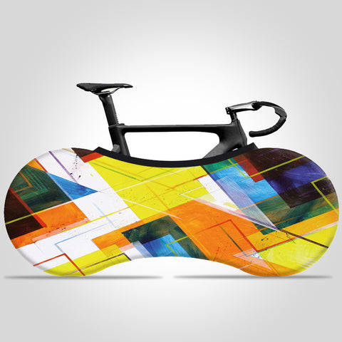 Yellow Geometric patterns Print Indoor Bike cover Bike Tire Protection Portable Bicycle Wheel Storage - kuogo