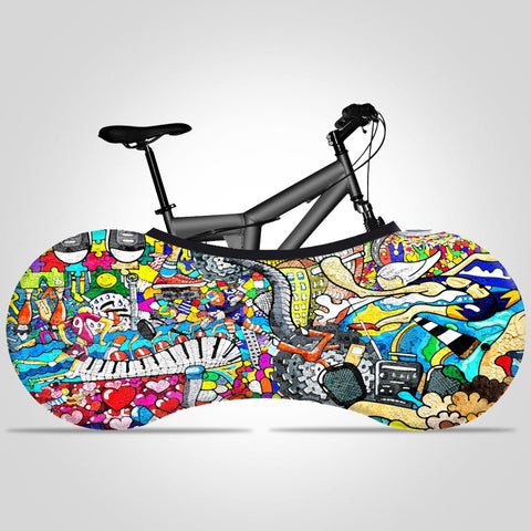 Fashion Cartoon Colorful Oil Painting Indoor Bike Cover Stretchy Dirt Proof Fabric, Bike Travel Protection Cover - kuogo