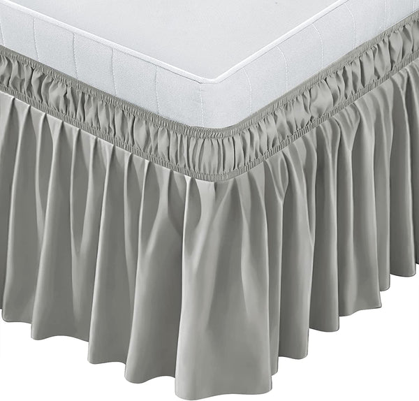 New Wrap Around Elastic Bed Skirt 16 Inch Drop  Easy Fit Wrinkle & Fade Resistant Silky Luxurious Fabric - kuogo