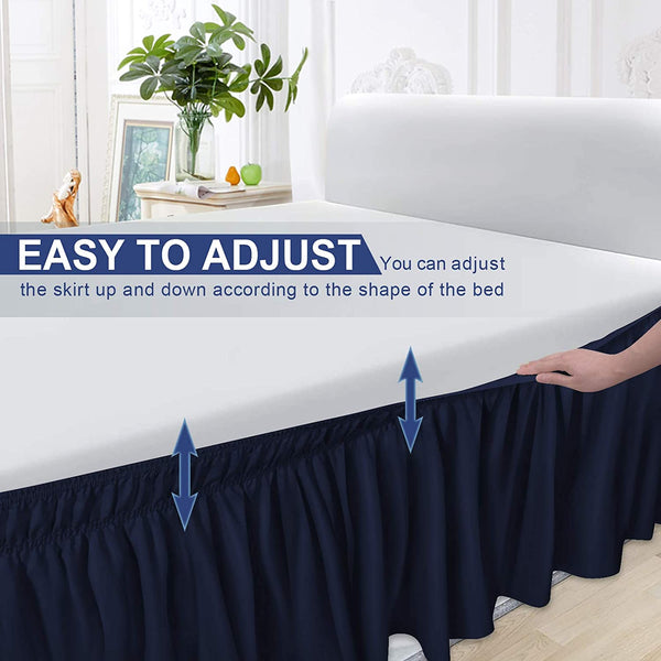 Navy Blue Bed Skirt 15-16 inch Drop Dust Ruffle Three Fabric Sides Wrap Around with Elastic No Top Easy Queen/King sizes - kuogo
