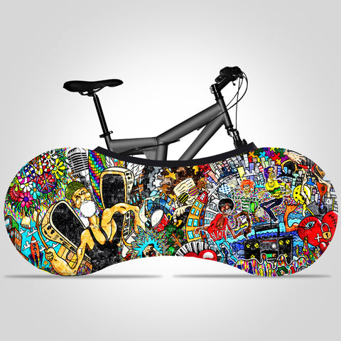 New Cartoon Painting Print Indoor Bike Cover High Elastic Bicycle Wheel Cover Dust proof For Tires of 22-28 inches - kuogo