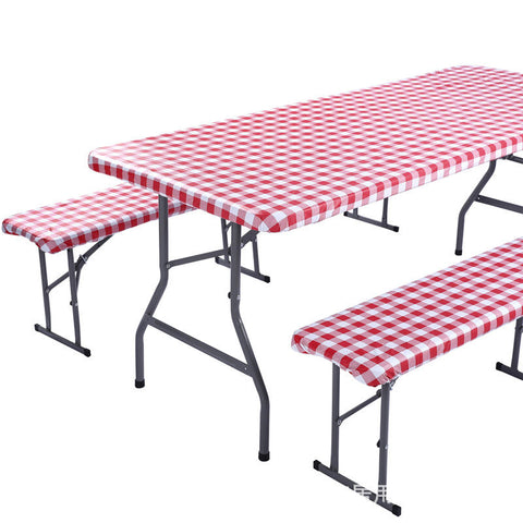 Fitted Oilproof Waterproof Plastic Checkered Design Camping Picnic Table Covers Bench Cover Sets