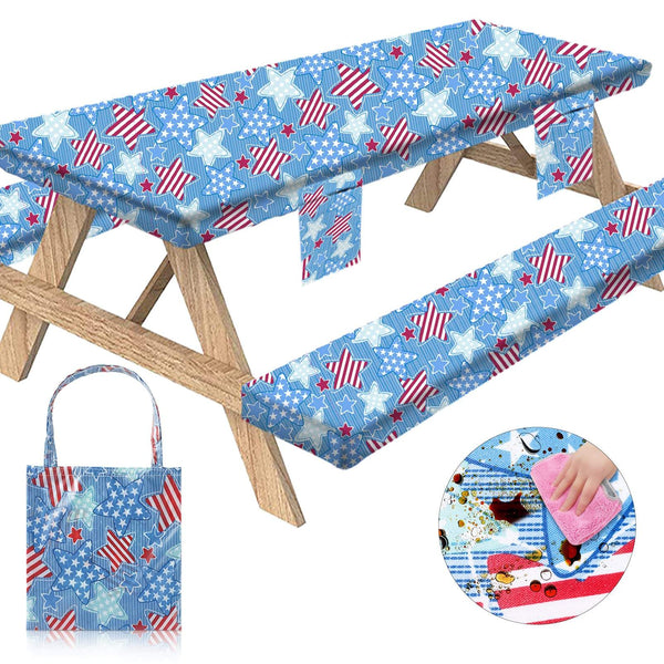 3Pcs Elastic Fitted Printed Oilproof Waterproof Picnic Table Covers and Bench Covers Set